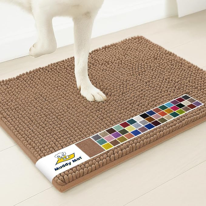Muddy Mat® | Super Water Absorbent Door Mat Indoor, Microfiber Quick Dry Chenille Entryway Rug, Slip Resistant Front Door Mat, Indoor Mats for Entryway, Machine Washable Pet Rug, Mocha 24" x 120"