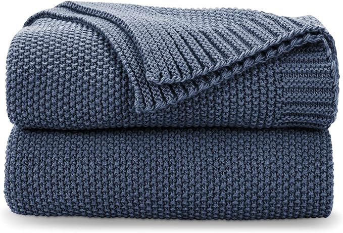 CozeCube Dusty Blue Seed Stitch Throw Blanket 60"x80", Farmhouse Decor | Blanket for Couch, Soft Cozy Cable Knit Throw for Bed Sofa Living Room, Lightweight Warm Decorative Christmas Blanket