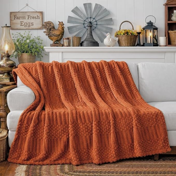 Rust Throw Blanket - Soft & Fluffy Fleece, Cute & Aesthetic, Perfect for Sofa, Couch, Chair, Bed, Living Room & Bedroom, All-Season Use, Plush & Cozy Decorative Blanket