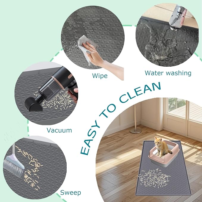 Cat Litter Mat for Litter Box, Silicone Large Cat Litter Trapping Mat - 51.2x25.6 in, Waterproof & Non-Slip, Durable & Easy Clean, Gray