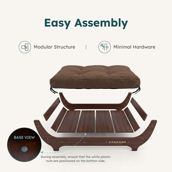 CANAGAN Elevated Wood Dog Bed Frame with Cushion, WalnutPattern, Large | Raised Dog Couch Bed with Washable Cover and Plush PP-Filled Cushion, Furniture-Style for Indoor Living