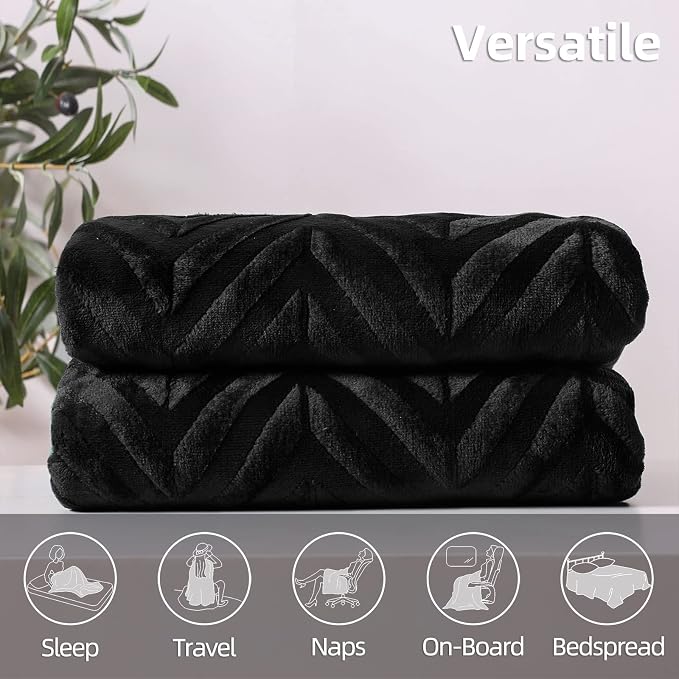 Whale Flotilla Flannel Fleece Fall Bed Blanket King Size, Black | Lightweight Breathable Soft Bedspread, Plush Fluffy Coverlet Chevron Design Decorative Blanket for Home Life, 90x104 Inch
