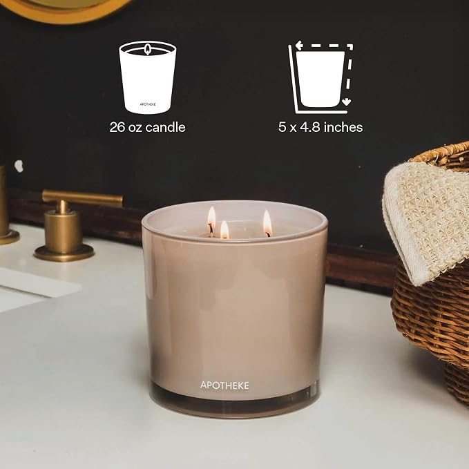 Apotheke 3-Wick Scented Candles for Home, Santal Rock Rose - 26 oz Soy Wax Jar Candle Gift for Women - Long-Lasting Fragrance with Perfume-Grade Essential Oils - Sandalwood, Rose, Musk & Leather