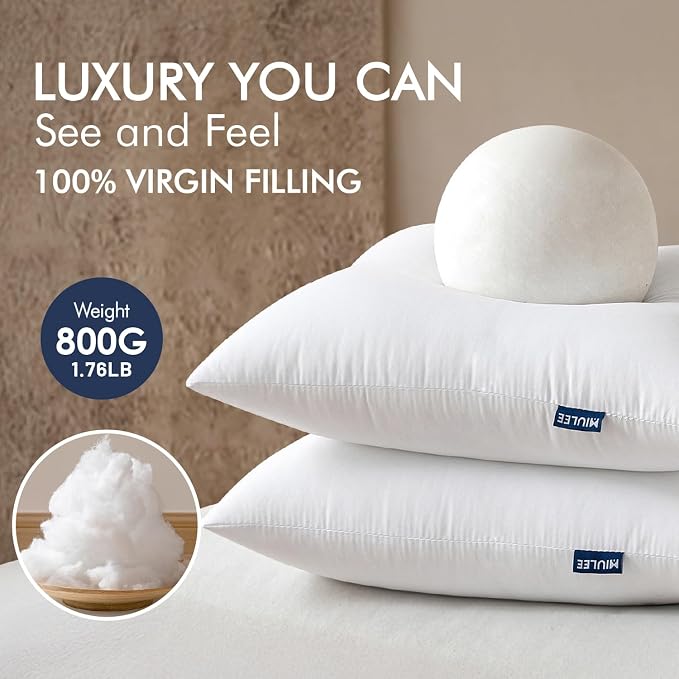 MIULEE 24x24 Euro Pillow Inserts 4 Pack, Throw Pillows for Couch Bed | 100% Virgin Filling, Decorative Pillows, Full and Fluffy, Lumbar, Back and Neck Support