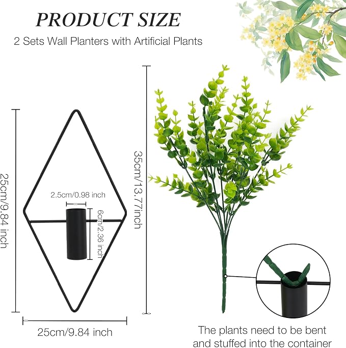 3 Pcs Wall Plants Artificial Decor,Boho Wall Decor,Home Office Living Room Wall Decor(Eucalyptus)