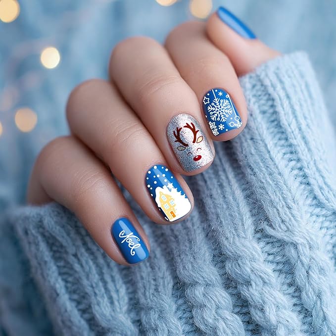 Arbuya Christmas Nail Art Stamping Plates Set of 3 - Snowflakes Snowman Reindeer Baubles Holly Leaves Penguins Stainless Steel Manicure Art Tools for DIY Print Manicure Salon Design Gift Supplies