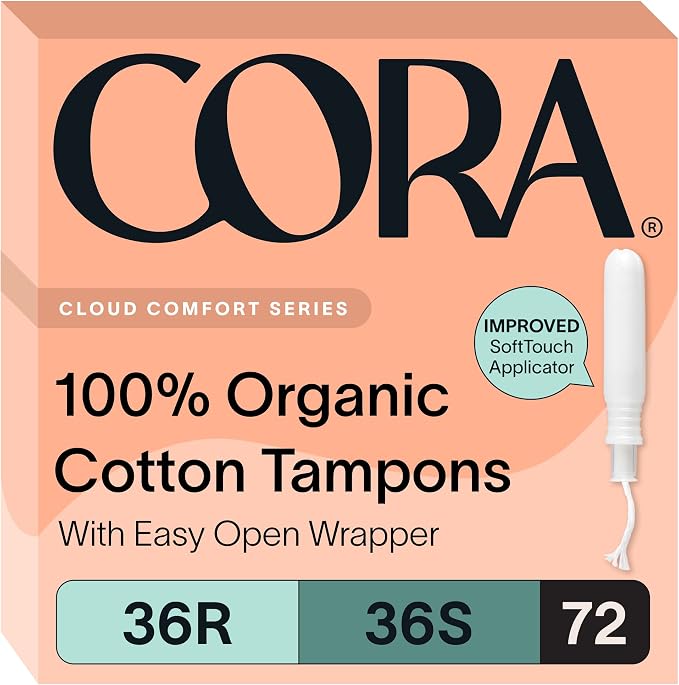 Cora Organic Cotton Tampons Multipack (36 Regular, 36 Super Tampons)