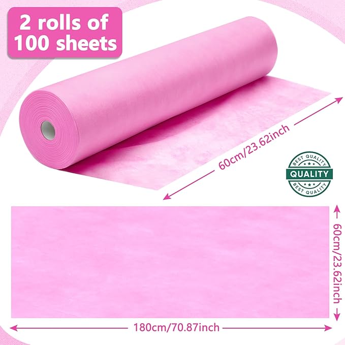 Tudomro 2 Rolls Disposable Non Woven Bed Sheets 24 x 71 Inch Massage Table Paper Covers Non Woven Fabric Massage Sheets Waterproof Spa Breathable Bed Cover for Beauty Salon (Pink)