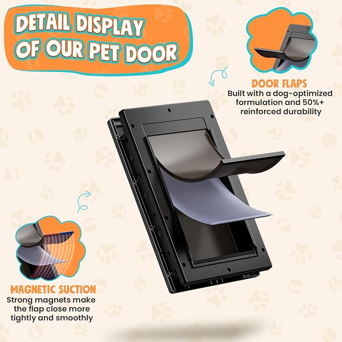 3-Flaps Medium Dog Door for Door, Pets Up to 45 lb | Durable Plastic Frame, Insulated Flap, Closing Panel, Block Wind & Snow, Easy Install for Interior & Exterior Doors