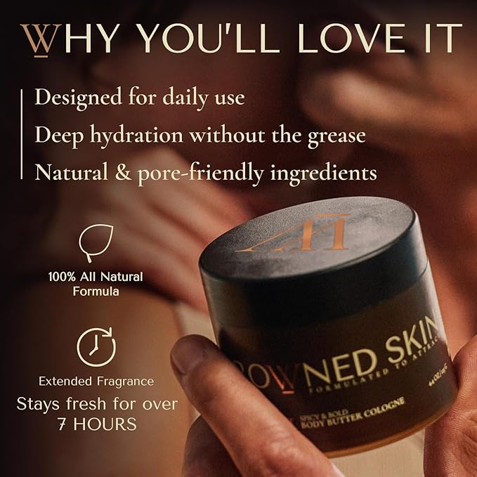 Crowned Skin Monarch Cologned Body Butter | Spicy and Bold Scent | Blended with White Musk & Cedarwood | Infused with Organic Shea & Mango Butters | Moisturizing Formula with All-Day Fragrance | 4.4oz