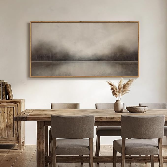 Large Framed Neutal Abstract Landscape Wall Art for Living Room, 60x30 In | Rustic lake paintings, Canvas prints, Wood frame, Horizontal nature pictures, Modern artwork, Wall decor for bedroom office