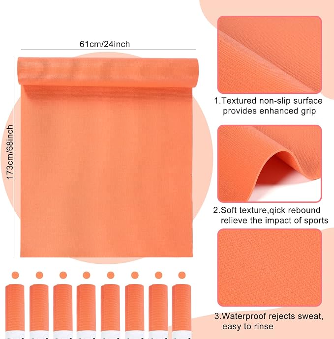 Amylove 12 Pieces Yoga Mats Bulk 68x24x0.12 Inch Exercise Non Slip Fitness Workout Mats for Women Men Home Workout Gym Yoga