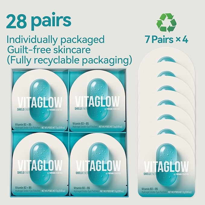 Shield Energy Soothing Under Eye Patches (28 Pairs), Vitamin B3, B5 & Ectoin Hydrogel Eye Mask for All Skin Types, including Sensitive Skin & Redness - Fragrance-Free, Barrier Repair, Deep Hydration