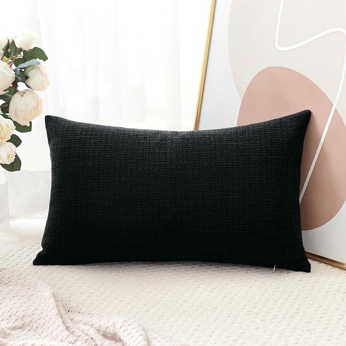 OTOSTAR Linen Throw Pillow Cover Set of 1 Decorative Lumbar Pillowcases Cushion Covers 12x20 Inch for Home Decor Sofa Bedroom Car 30 x 50CM Black
