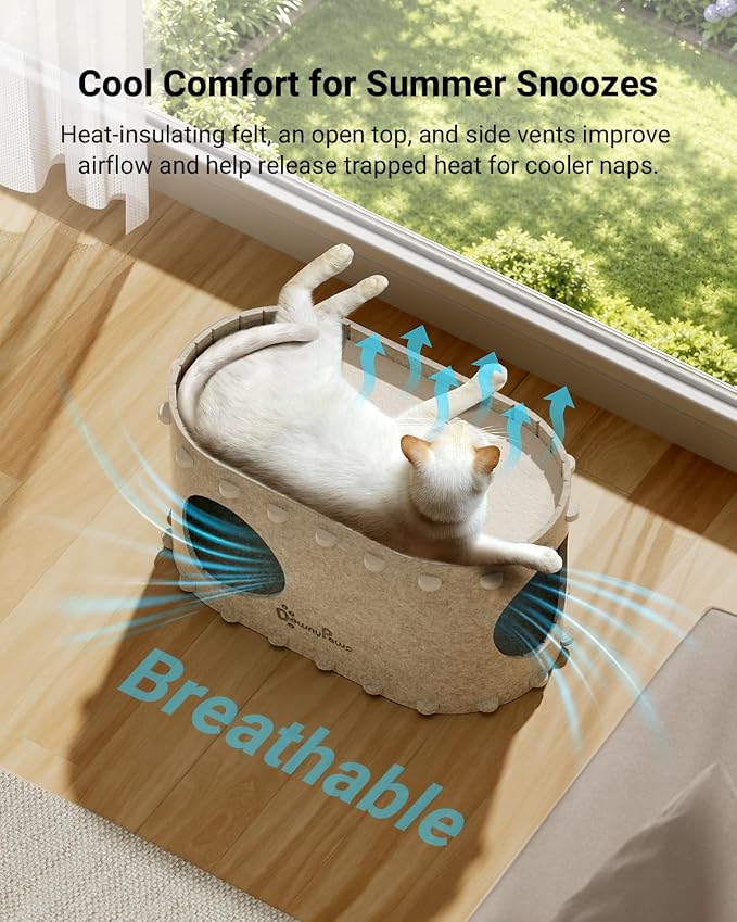 DownyPaws Cat House for Indoor Cats, Peekaboo Cat Bed Cave, Cream | Cat Hideaway Enclosed Bed,Cave Hideout Fort,Kitten Cube Castle Hut Tunnel for Cats,Hide Box Bed for Large Cat Up to 22 Lbs