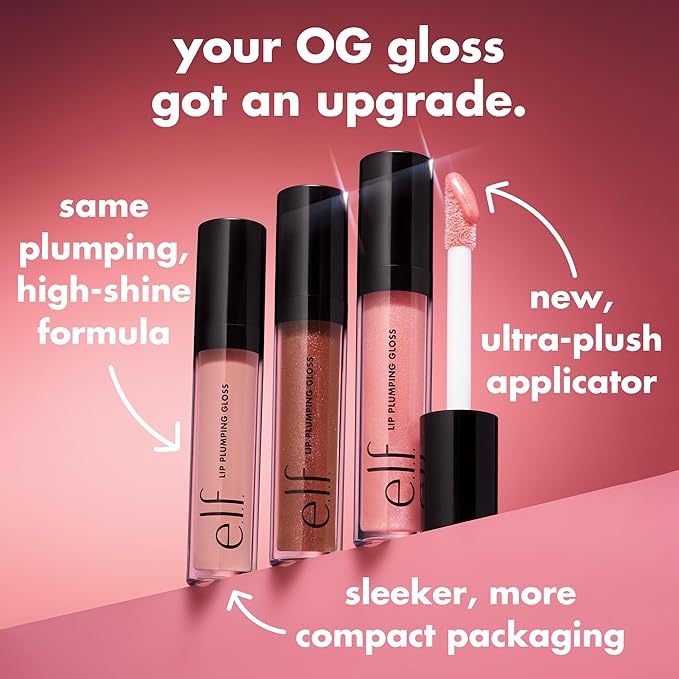 e.l.f. Lip Plumping Gloss, Hydrating, Nourishing, Invigorating, High-Shine, Plumps, Volumizes, Cools, Soothes, Champagne Glam, Shimmer, 0.1 Oz