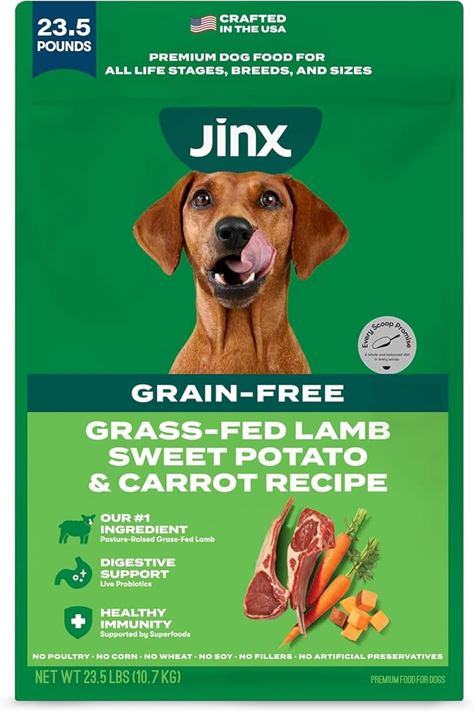 Jinx Grain Free Dry Dog Food - Real Lamb, Sweet Potato & Carrot, 23.5lb | Premium Kibble for Digestive Support & Healthy Immunity - No Fillers, All Lifestages (Puppy, Adult & Senior), Breeds & Sizes