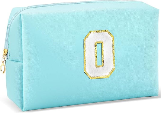 URSKYTOUS Gifts for Girls Initial Makeup Bag Personalized Cosmetic Bag with Zipper Cute Travel Toiletry Bag Waterproof PU Preppy Makeup Pouch Birthday Gift for Teen Girls Women(Blue O)