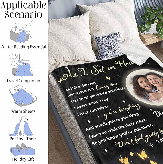 Custom Memorial Blanket with Photo - Sympathy Gift for Loss of Loved One
