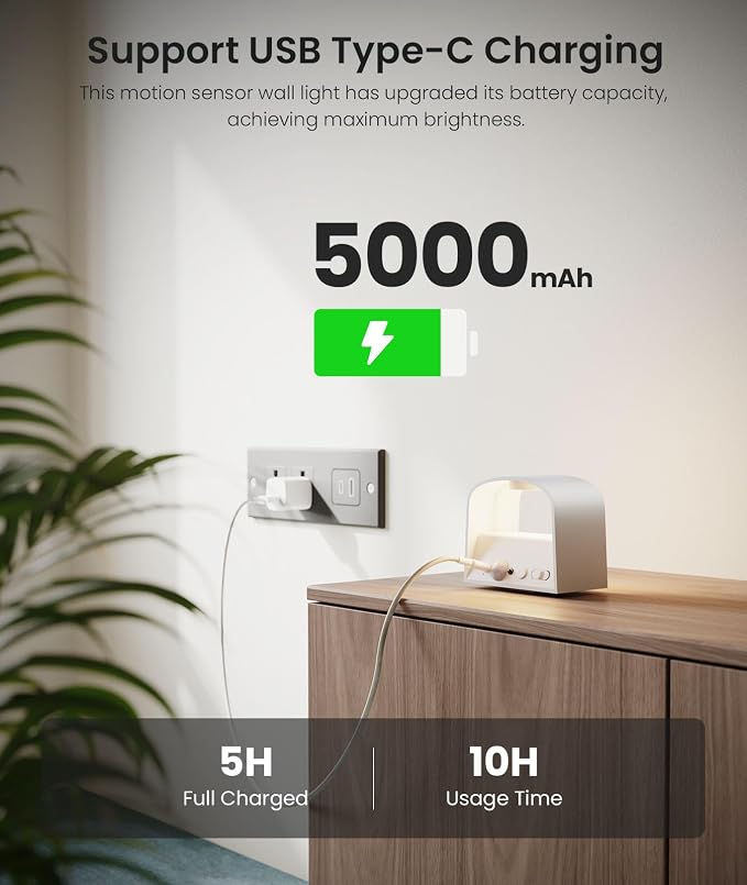 FULEN Motion Sensor Wall Light with Remote Control 3 Colors Wireless Wall Lamp LED Indoor Up and Down Wall Sconce 5000mAh Rechargeable Battery Powered Wall Lamps Brightness Adjustable, White 1 Pack