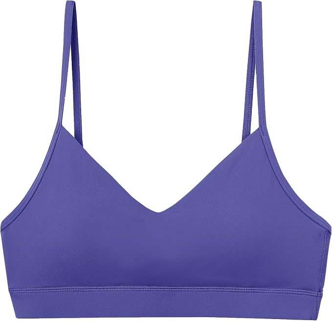 Oalka V Neck Sports Bra for Women Adjustable Padded Thin Straps Wireless Yoga Bras