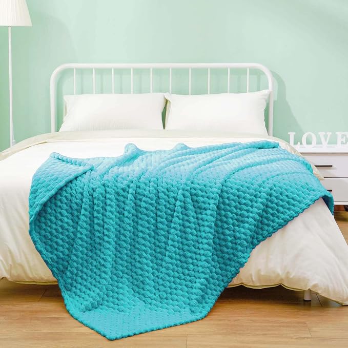 Excervent Hexagon Jacquard Throw Blanket for Bed, 50x70 Inches, Teal | Decorative Fuzzy Flannel Fleece Throw Blanket for Sofa Bed Couch, Super Soft Cozy, Suitable for All Seasons