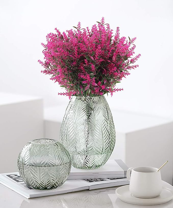 RECUTMS 8Pcs Artificial Flowers Fake Outdoor Plants Faux Lavender Flower | 13.8",Plastic Shrubs Faux Flowers Fake Ferns Winter Artificial Fowers for Outdoors Indoor Outside Hanging Decorations