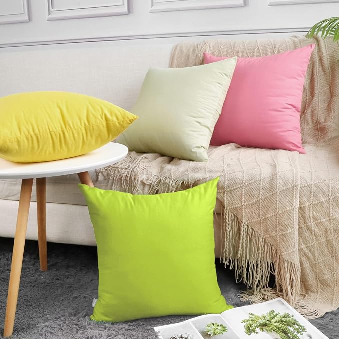Thmyo 4-Pack 100% Cotton Comfortable Solid Decorative Throw Pillow Case, Square Cushion Cover Pillowcase Sublimation Blank Pillow Covers DIY Throw Pillowcase for Sofa(18x18inch/45x45cm,Light Green)