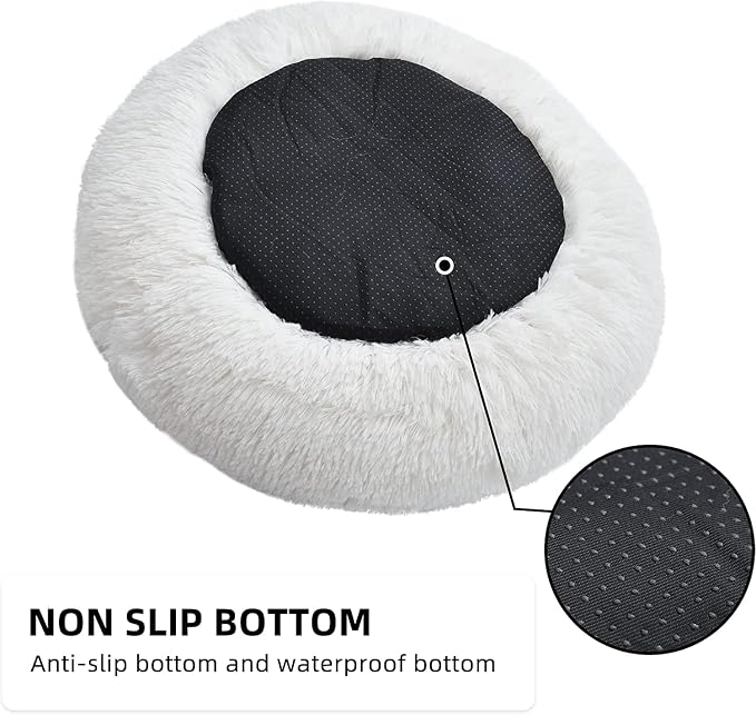 Cat Beds for Indoor Cats - Cat Bed Washable 24 inches, Dog Beds for Small Medium Dogs, Anti Anxiety Round Fluffy Plush Faux Fur Pet Bed, Thick Bottom