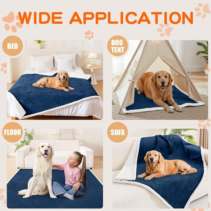 Smiry Waterproof Blanket Throw, Reversible Dog Blanket for Sofa Couch Bed | Soft Leakproof Sherpa Fleece, Washable Furniture Couch Protector for Large Dogs Cats, 50"x60", Navy/White