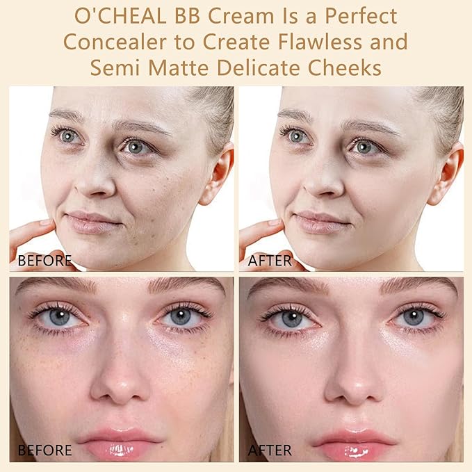 O'CHEAL BB Cream with SPF 50+ | Full Coverage Tinted Moisturizer with Buildable Concealer Powder Foundation, Oil-Free, Hydrating & Matte Finish | Vegan, Cruelty-Free, for All Skin Types(Ivory)