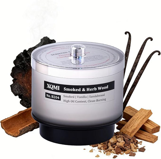 Smart Scented Candle Replaceable Refill with smart chip, Smoked & Herb Wood, 4.25oz Large Jar with up to 35 Hour Burn, Giftable