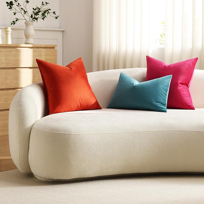 Throw Pillow Covers 16x16 Hot Pink: Pack of 2 Cozy Soft Velvet Square Modern Luxury Decorative Throw Pillow Cases for Sofa Couch Living Room Bed Home Decor