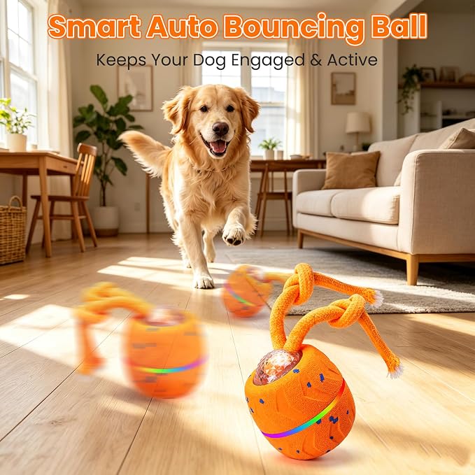 Interactive Dog Toy Ball, Automatic Bouncing Rotating, Realistic Dog Barking Sounds, E‑TPU, IP54, Rechargeable, Small/Medium/Large Dogs, Indoor/Outdoor（Light Orange）