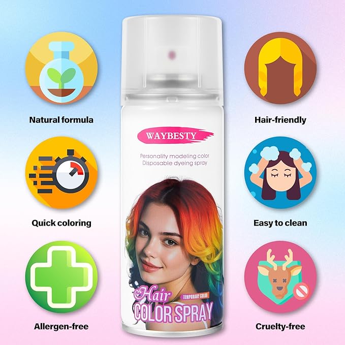 Grey Hair Spray Color Temporary, Gray Hair Dye Washable Hair Color Non-Sticky For Cosplay Party DIY, Christmas Party, Halloween Crazy Hair Day (Silver, 4.06 oz)