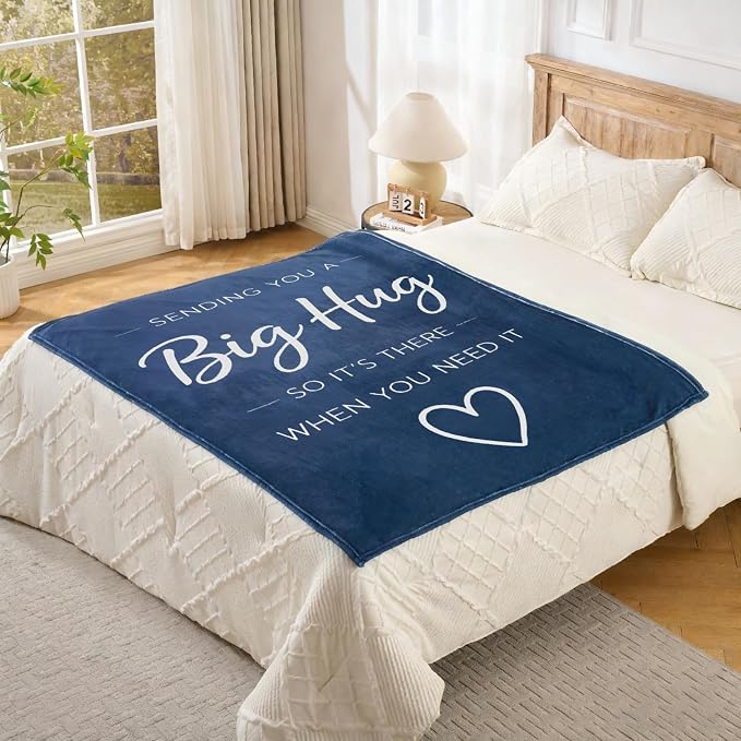 Thinking of You Gifts for Women Men – Get Well Blanket 50x60 Inch, Navy Flannel Comfort Hug Blanket, Sympathy Throw for After Surgery, Chemo, Illness, Recovery