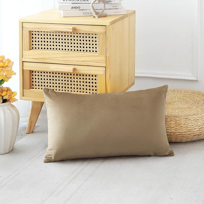 Artscope Luxury Velvet Pillow Covers Decorative Rectangle Pillowcases Soft Solid Cushion Cases for Couch Sofa Bedroom Car Decor 12x20 Inch Golden Brown