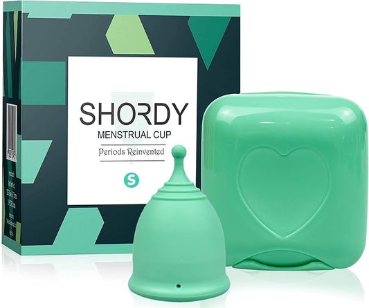 SHORDY Menstrual Cups - Small Reusable Period Cup for Teens & Women (Green) | Light flow, 100% medical grade silicone, 12 hr comfort, Disc & tampon alternative, Feminine care, Copa menstrual para mujer
