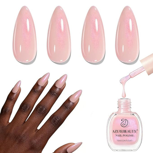 AZUREBEAUTY Nail Polish,Nude Pink Shimmer Quick Dry Complete Natural Super Lustrous,Professional for DIY Manicure and Pedicure at Home