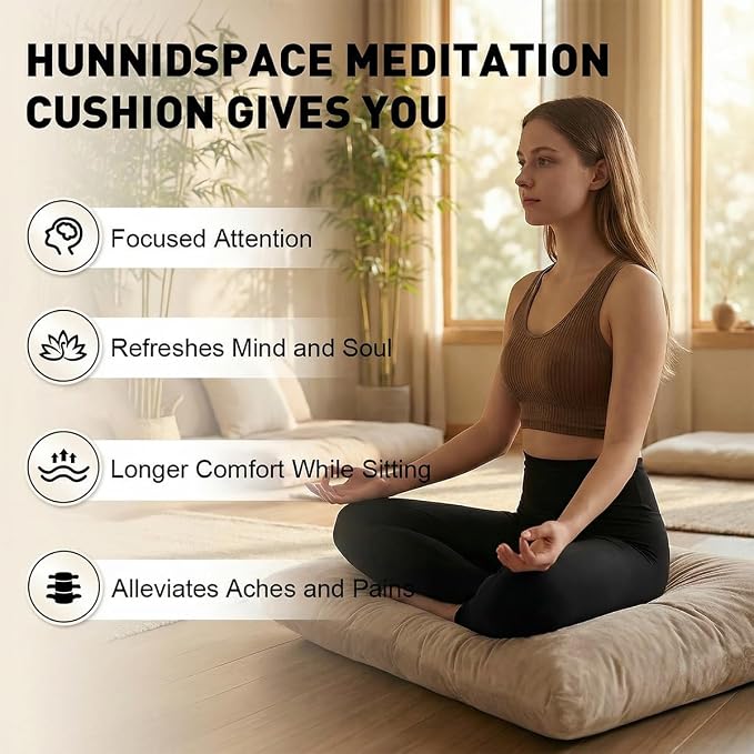 ellier Meditation Cushion Set-Large Velvet Floor Pillow & Traditional Tibetan Yoga Bolster for Adults,Zafu Meditation Mat with Buckwheat,Zabuton Meditation Cushion with Memory Foam