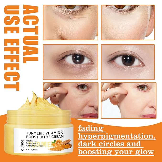 Turmeric + Vitamin C Booster Eye Cream, Brightening and Hydrating Eye Cream, Dark Circle Relief, Elasticity Treatment, Gentle Anti-Aging & Anti-Wrinkle Care