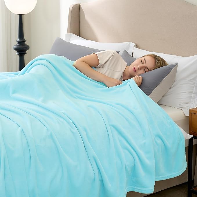 Hansleep King Robin Egg Blue Fleece Blanket, Soft Flannel Bed Blanket | Fuzzy Cozy Blanket 90x108 Inches, Multi-use for Bed, Sofa, Couch, Travel, Camping, All Season Warm Lightweight Cover