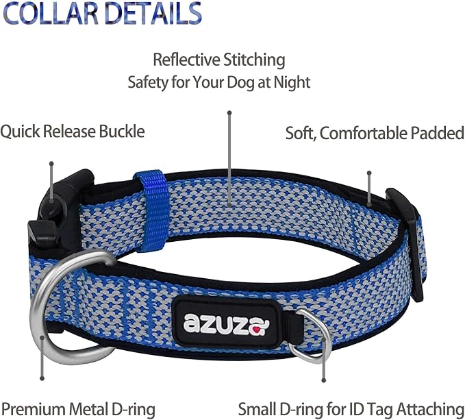 azuza Airtag Dog Collar, Medium Dog Collar with Airtag Holder, Dark Blue, M