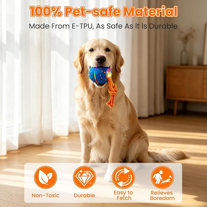 Interactive Dog Toy Ball, Automatic Bouncing Rotating, Realistic Dog Barking Sounds, E‑TPU, IP54, Rechargeable, for Small/Medium/Large Dogs, Indoor/Outdoor（Light Blue）