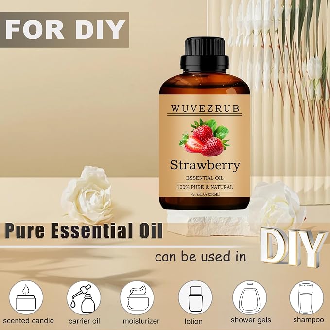 Strawberry Essential Oils 240ML, 100% Pure and Natural Essential Oil for Aromatherapy Diffuser - 8 Fl Oz/Strawberry