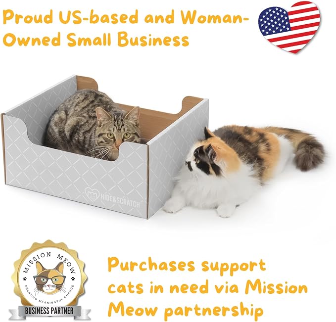 Hide & Scratch Cardboard Cat Scratcher Box & Bed Light Grey Diamond Pad