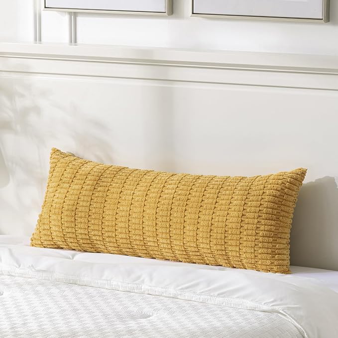 Fancy Homi Decorative Throw Pillow Covers for Bed Couch Bedroom Bench, Soft Corduroy Solid Pillow Case, Rustic Farmhouse Boho Room Decor,36" x 14" (Pack of 1),Mustard Yellow