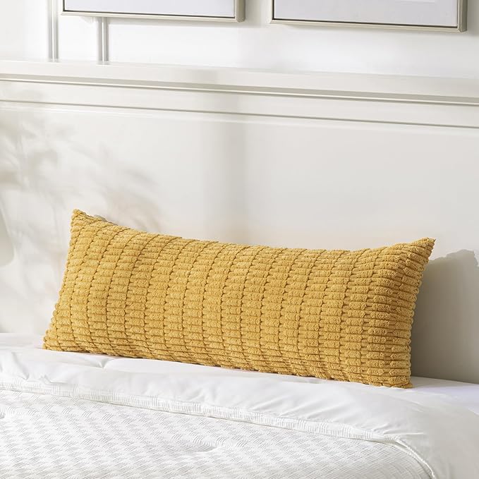 Fancy Homi Decorative Throw Pillow Covers for Bed Couch Bedroom Bench, Soft Lumbar Corduroy Solid Pillow Case, Rustic Farmhouse Boho Room Décor, 54" x 20" (Pack of 1), Mustard Yellow