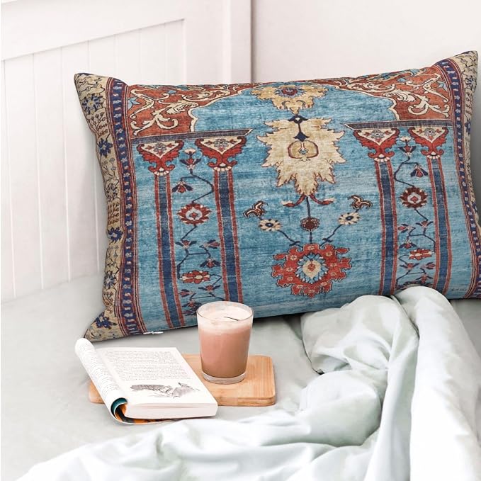 Antique Persian Silk Rug Print Pillow Covers Decorative Lumbar Throw Pillowcase 12x20 Inch Couch Cushion Cover for Home Decor Living Room Bedroom College Dorm Bed Car Sofa
