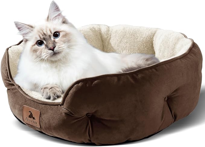 Medium Dog Bed for Medium Dogs, Cat Beds for Indoor Cats, Pet Bed for Puppy and Kitty, Extra Soft & Machine Washable with Anti-Slip & Water-Resistant Oxford Bottom, Brown, 25 inches